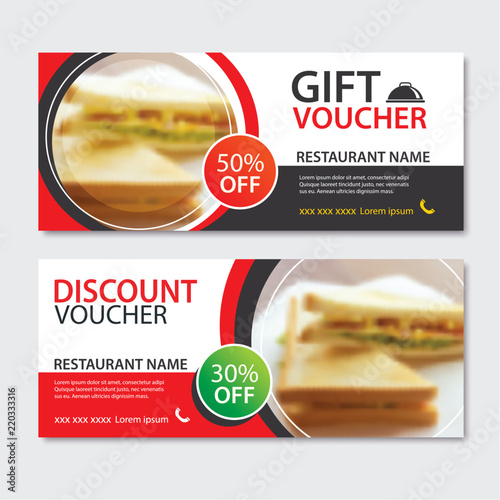 Discount voucher sandwich template design. Set of breakfast and fast food.