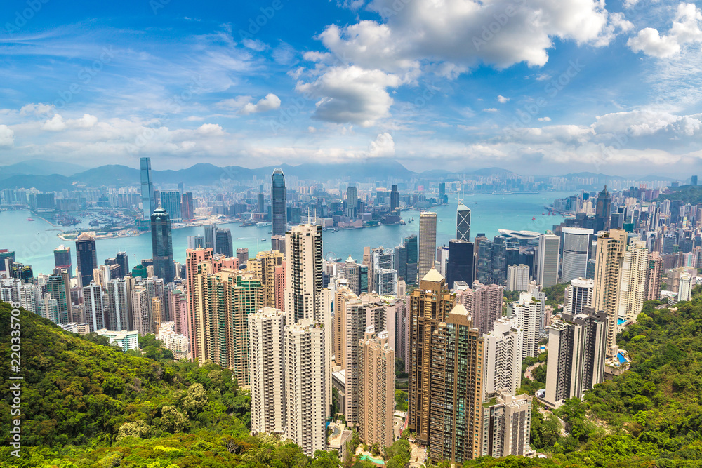 Naklejka premium Panoramiczny widok na Hongkong