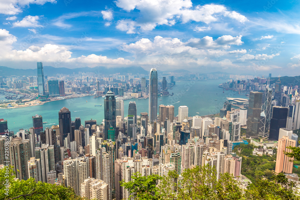 Obraz premium Panoramiczny widok na Hongkong