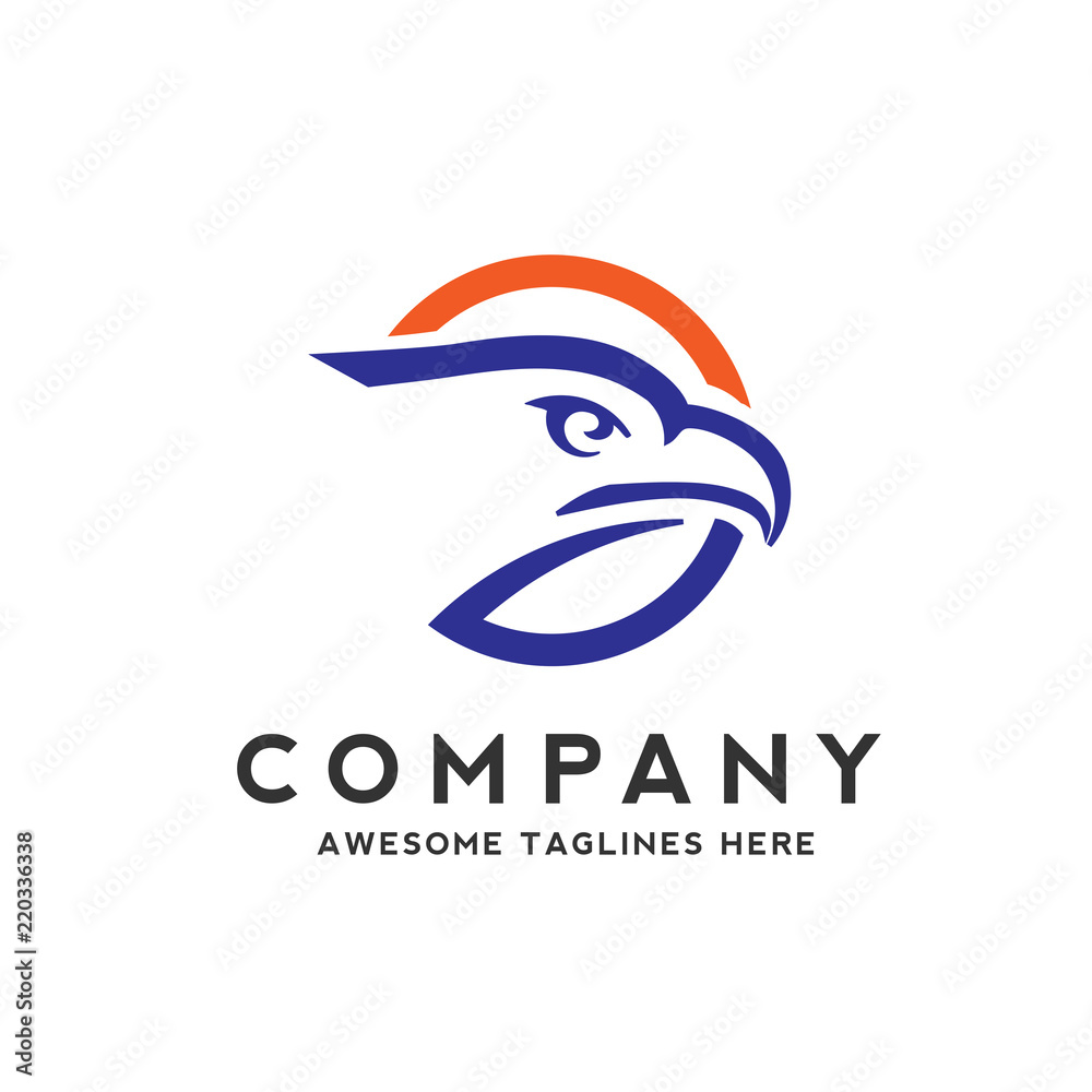 Obraz premium eagle heads with circle logo, creative falcon head logotype with ellipse, eagle head illustration