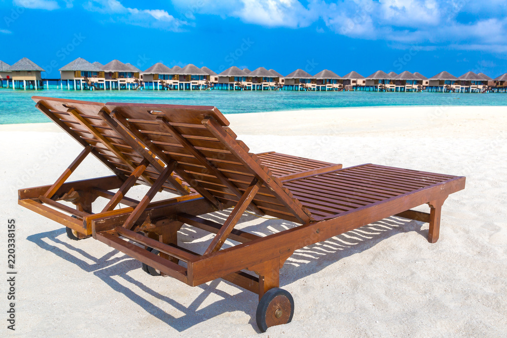Wooden sunbed in the Maldives