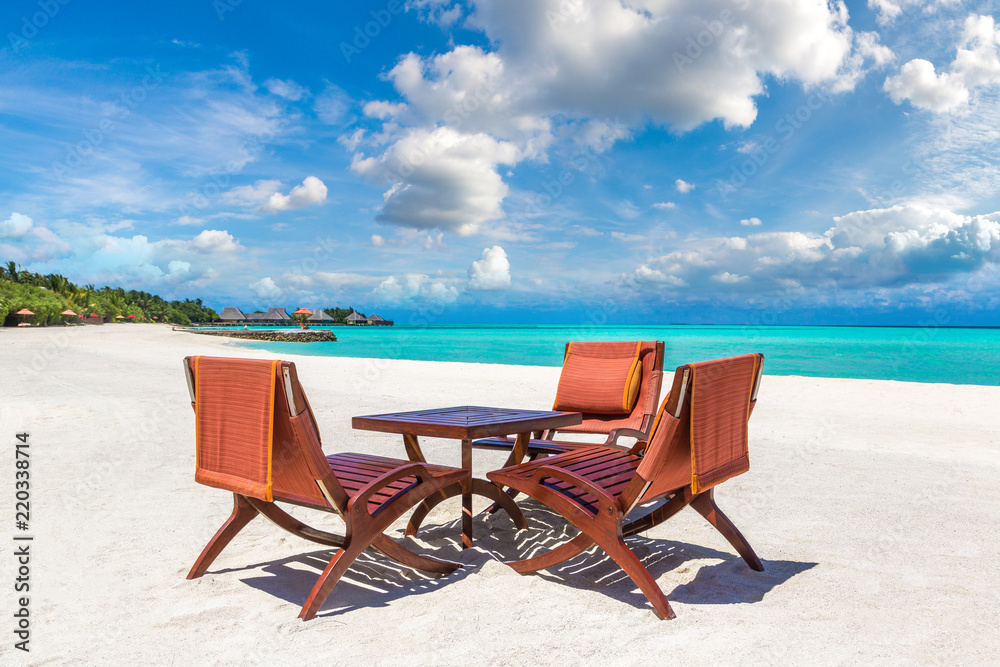 Table and chairs in the Maldives