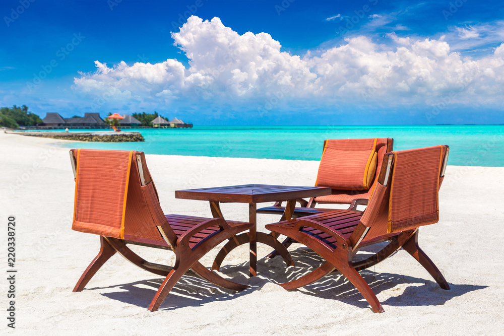 Table and chairs in the Maldives