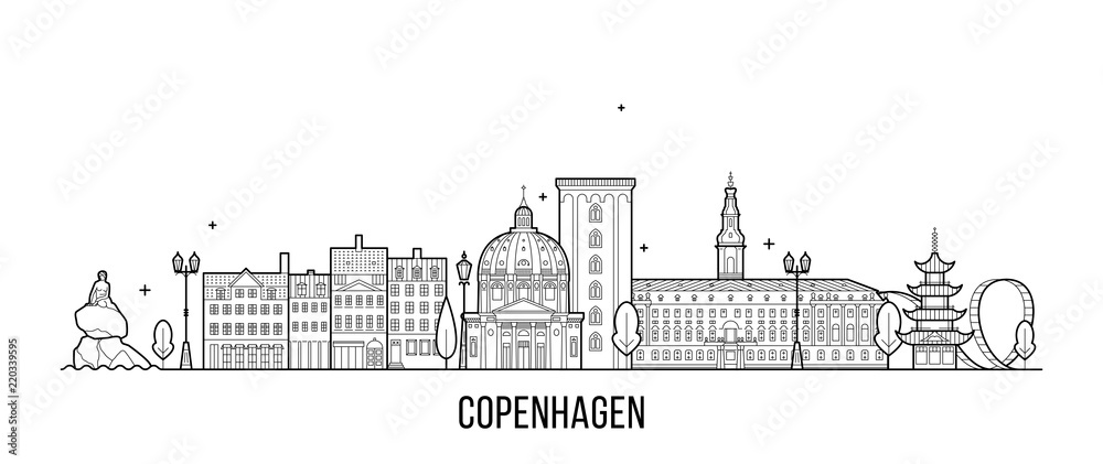 Copenhagen skyline Denmark vector city line style