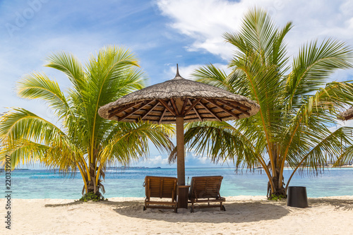 Sunbed and umbrella in the Maldives © Sergii Figurnyi