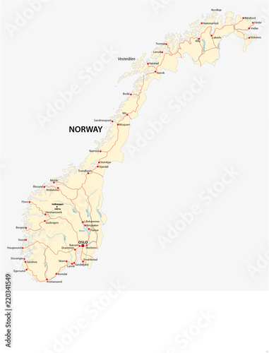 Kingdom of Norway vector road map