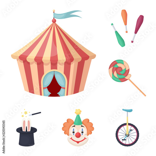 Circus and attributes cartoon icons in set collection for design. Circus Art vector symbol stock web illustration.