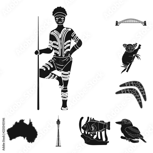 Country Australia black icons in set collection for design.Travel and attractions vector symbol stock web illustration. photo