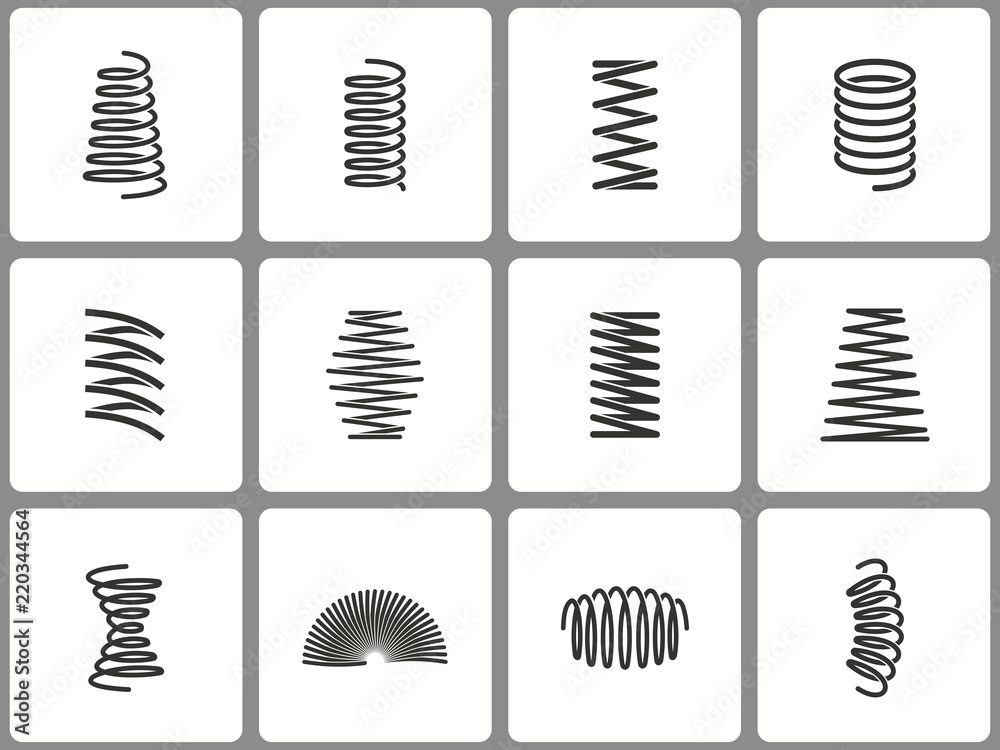 Metal spring icon set. Illustrations isolated on white. Simple pictograms for graphic and web design.