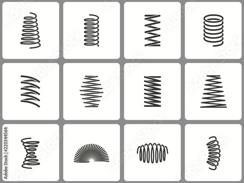 Metal spring icon set. Illustrations isolated on white. Simple pictograms for graphic and web design.