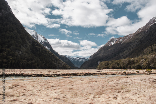 Alpine scenery at Mount Aspring national park. Hiking in New Zealand photo