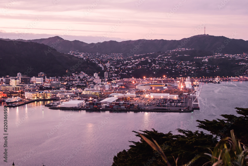 Wellington at late evening. Hiking in New Zealand