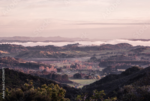 Country side in the morning. Hiking in New Zealand