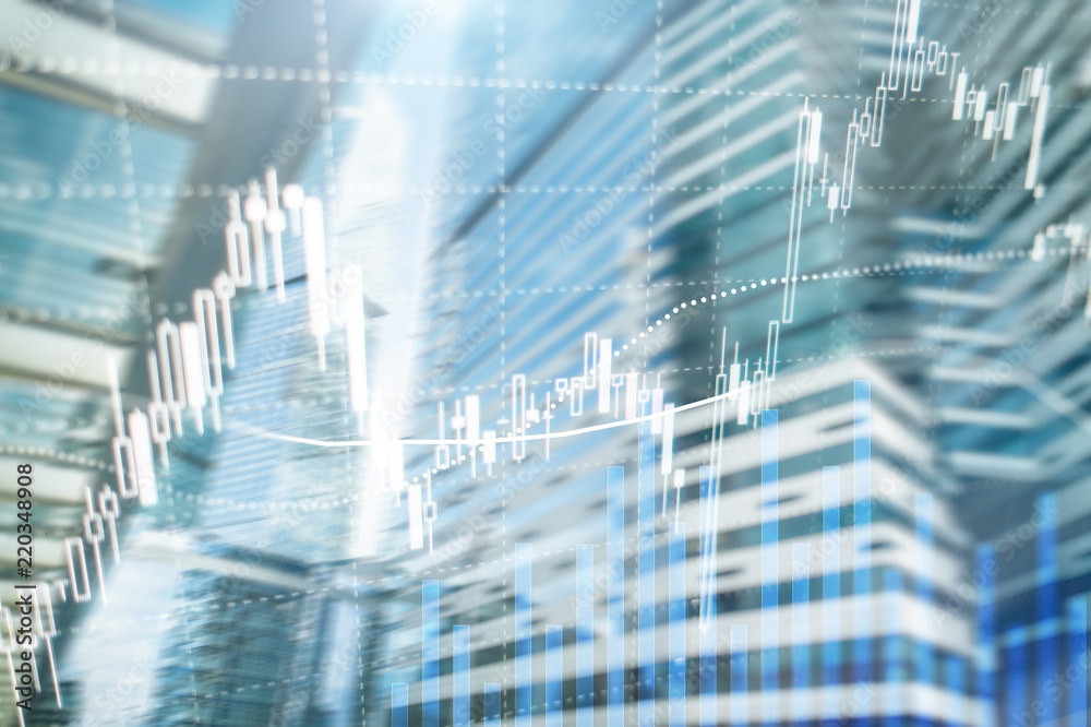 Fototapeta premium Forex trading, rynek finansowy, koncepcja inwestycji w tle centrum biznesu.
