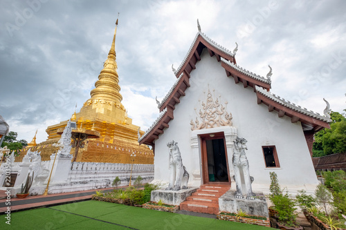 Ancient golden pagoda traditional northern at Wat Phra That Chae Haeng