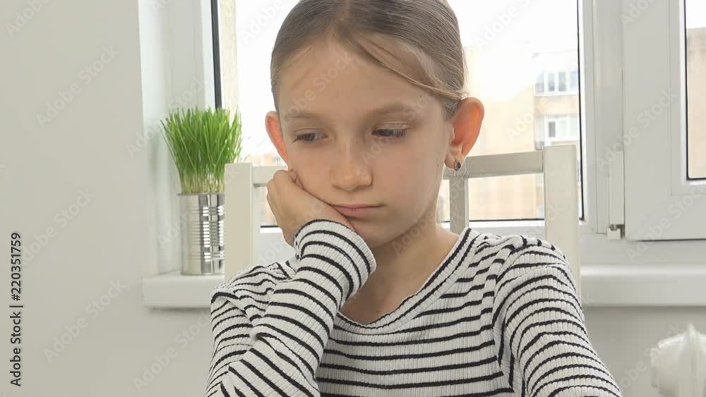 Sick Child Couldn't Eat Breakfast in Kitchen, Looking Food Meal, No Appetite Sick Child Couldn't Eat Breakfast in Kitchen, Looking Food Meal, No Appetite