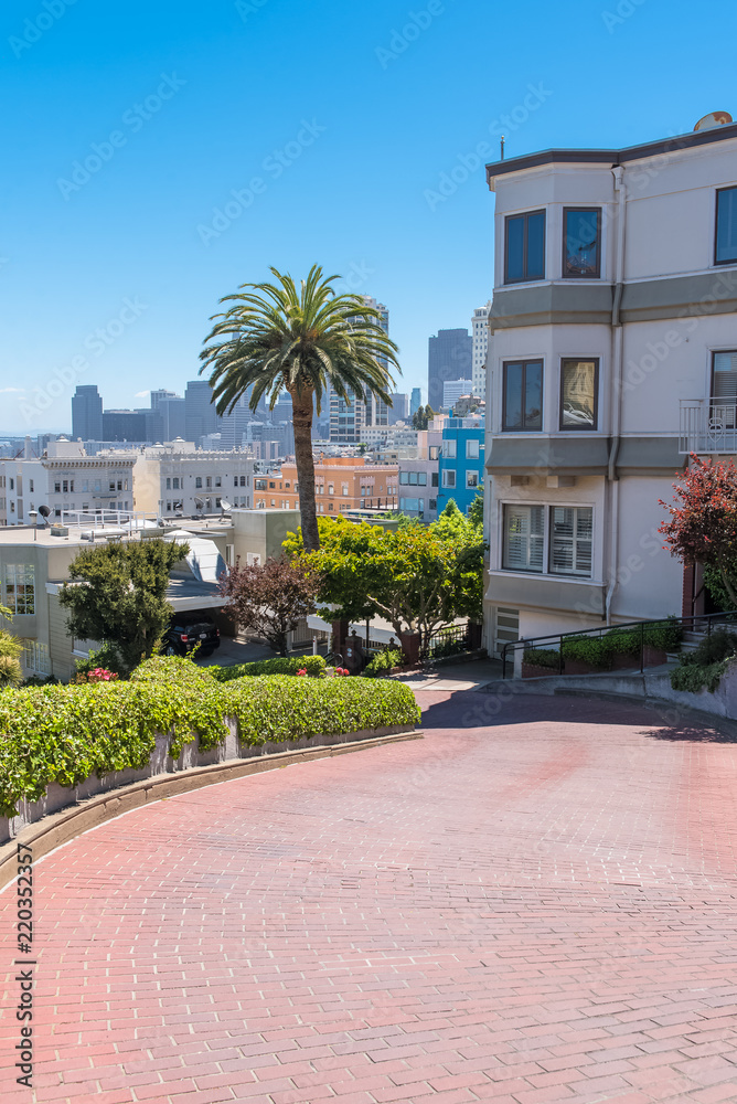 San Francisco, the famous Lombard Street, beautiful colorful houses in Russian Hill
