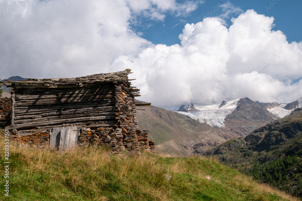 old mountain cabin, Stelvio National Park, Alps, Italy