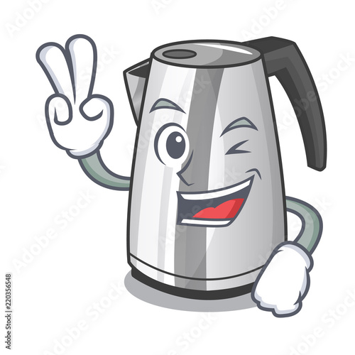 Two finger plastic electric kettle isolated on cartoon
