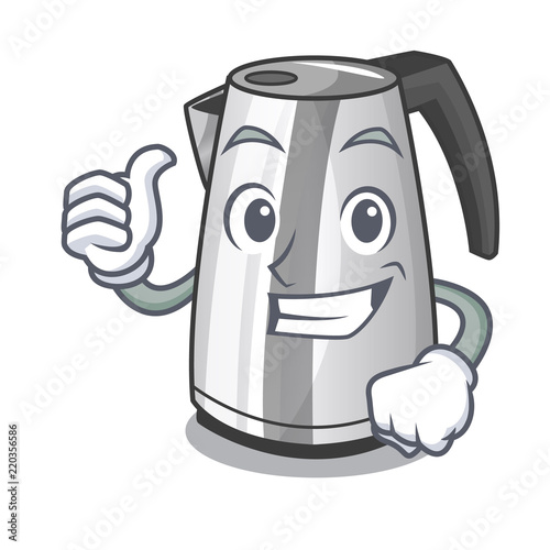 Thumbs up plastic electric kettle isolated on cartoon