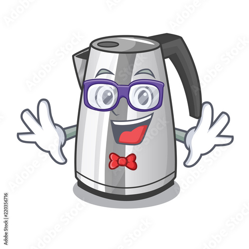 Geek plastic electric kettle isolated on cartoon