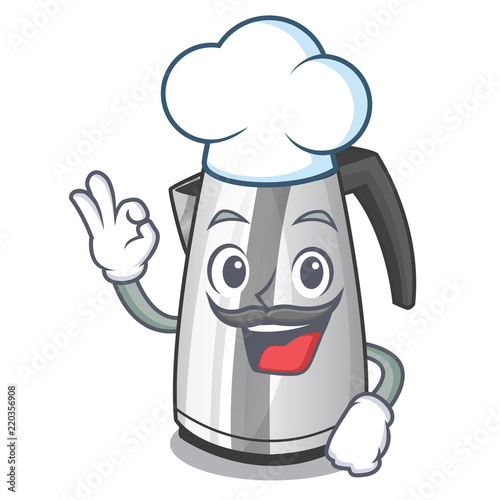 Chef plastic electric kettle isolated on cartoon