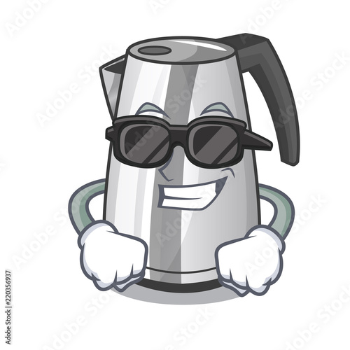 Super cool plastic electric kettle isolated on cartoon