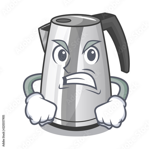 Angry kitchen electric kettle on a mascot