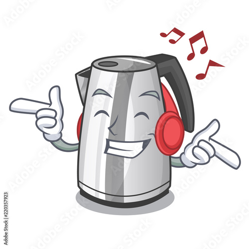 Listening music kitchen electric kettle on a mascot