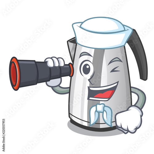 Sailor with binocular kitchen electric kettle on a mascot