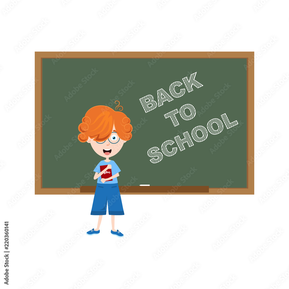 Back to school concept with kid and blackboard Back to school concept with kid and blackboard