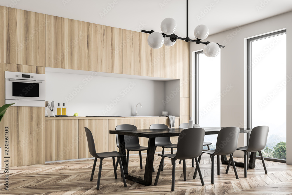 Fototapeta premium Wooden kitchen corner, black table