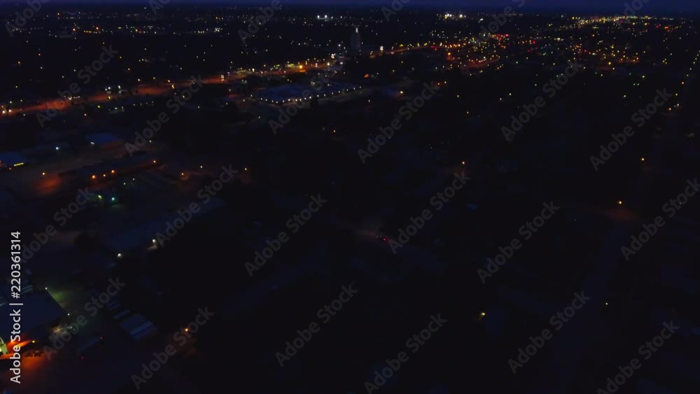 Aerial Video of Buildings and Lights at Sunset