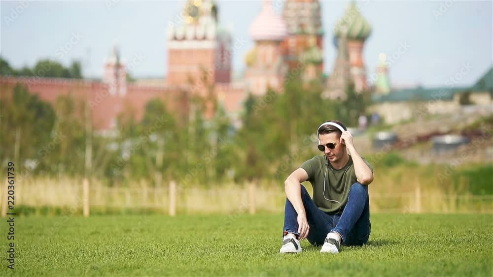 Happy young urban man enjoy his break in the city Happy young urban man enjoy his break in the city