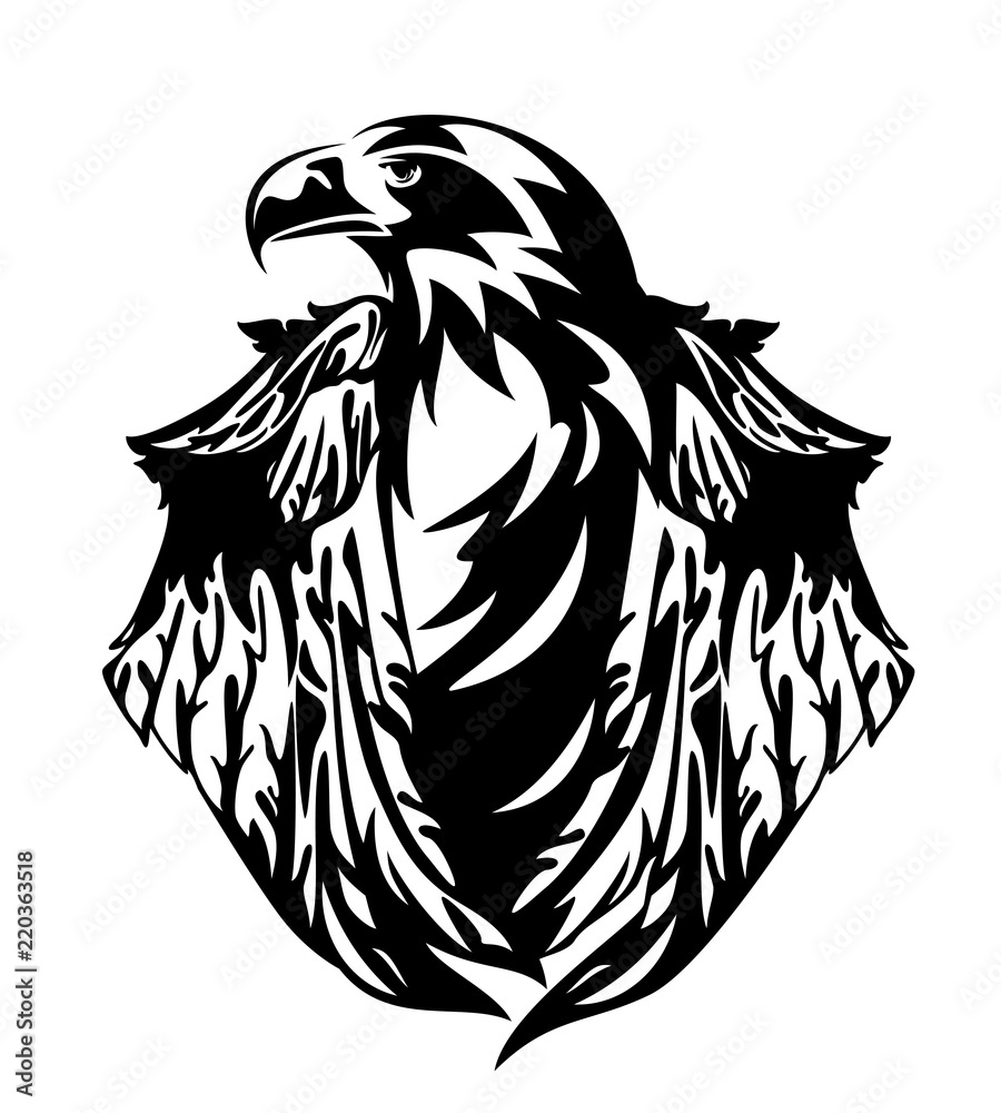 Fototapeta premium stellers sea eagle with closed wings black and white vector design