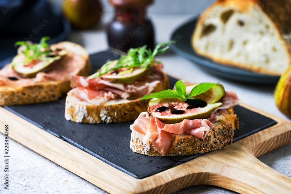 Various of Cured Ham and Fig Bruschetta Various of Cured Ham and Fig Bruschetta