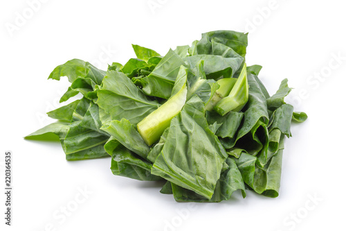 Chinese kale vegetable Cut into pieces isolated on white background
