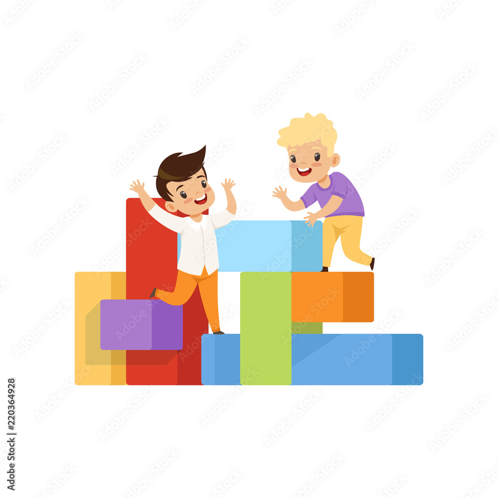 Boys playing and having fun on playground vector Illustration on a white background Boys playing and having fun on playground vector Illustration on a white background