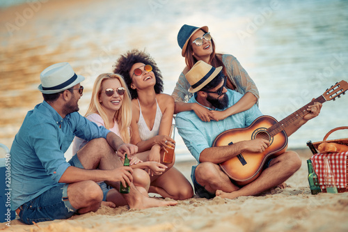 Sticker Cheerful friends enjoying weekend together
