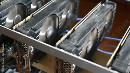 Farm for Mining. Video cards close-up.