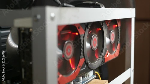 Farm for Mining. Video cards close-up.