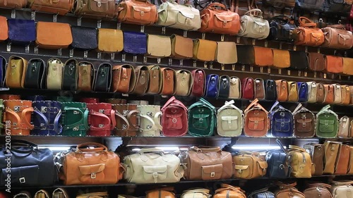 Varied choice of bags in the store sells for tourists in the Naama Bay area in Sharm El Sheikh , South Sinai, Egypt. The Asian market in the Arabian Egypt photo