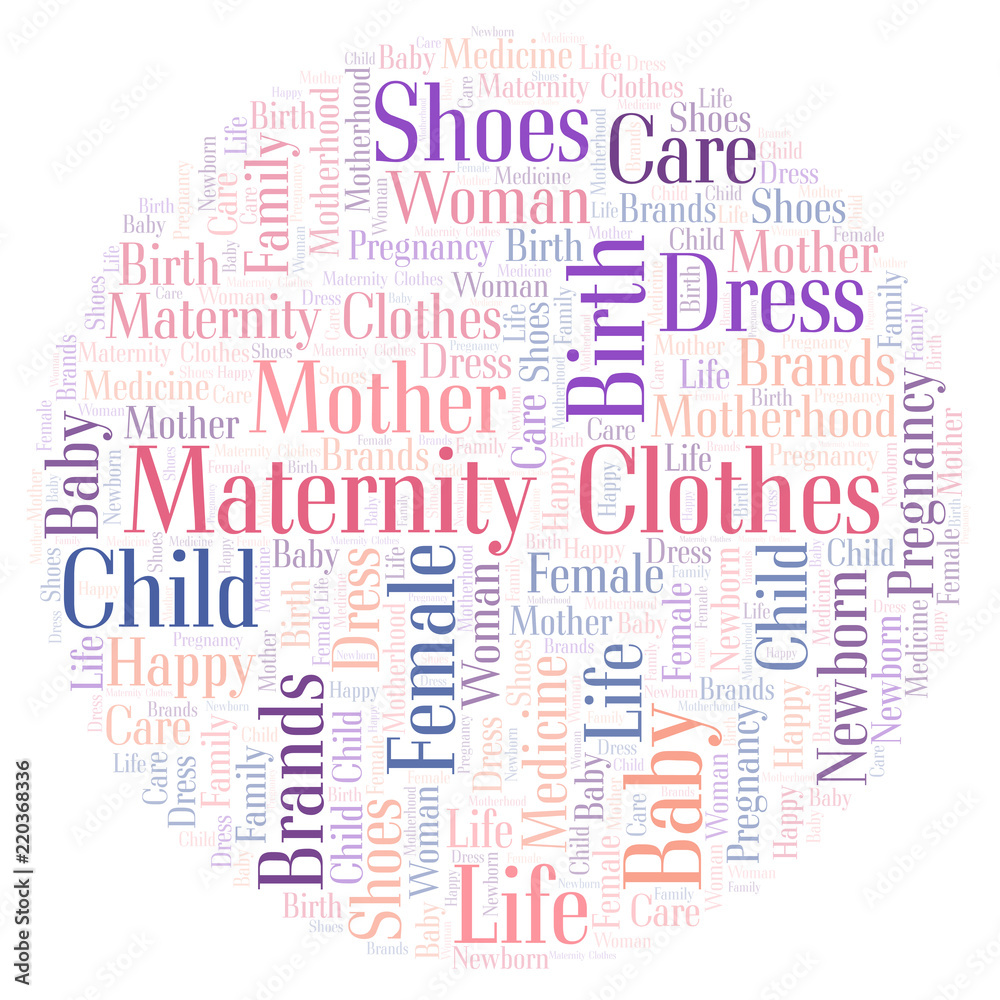 Maternity Clothes in a shape of circle word cloud.