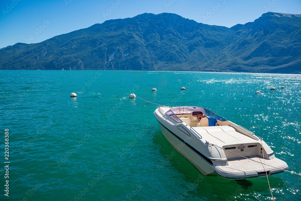 Motor boat on Lake Garda in Limone sul Garda