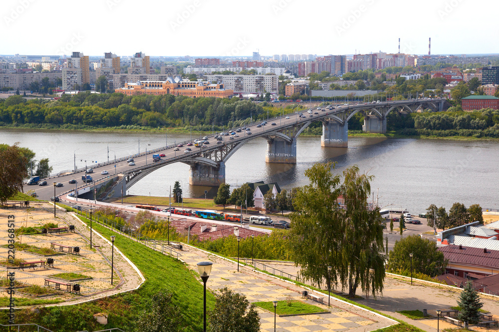 Nizhny Novgorod, Russia. The Kanavinsky bridge and the river Oka