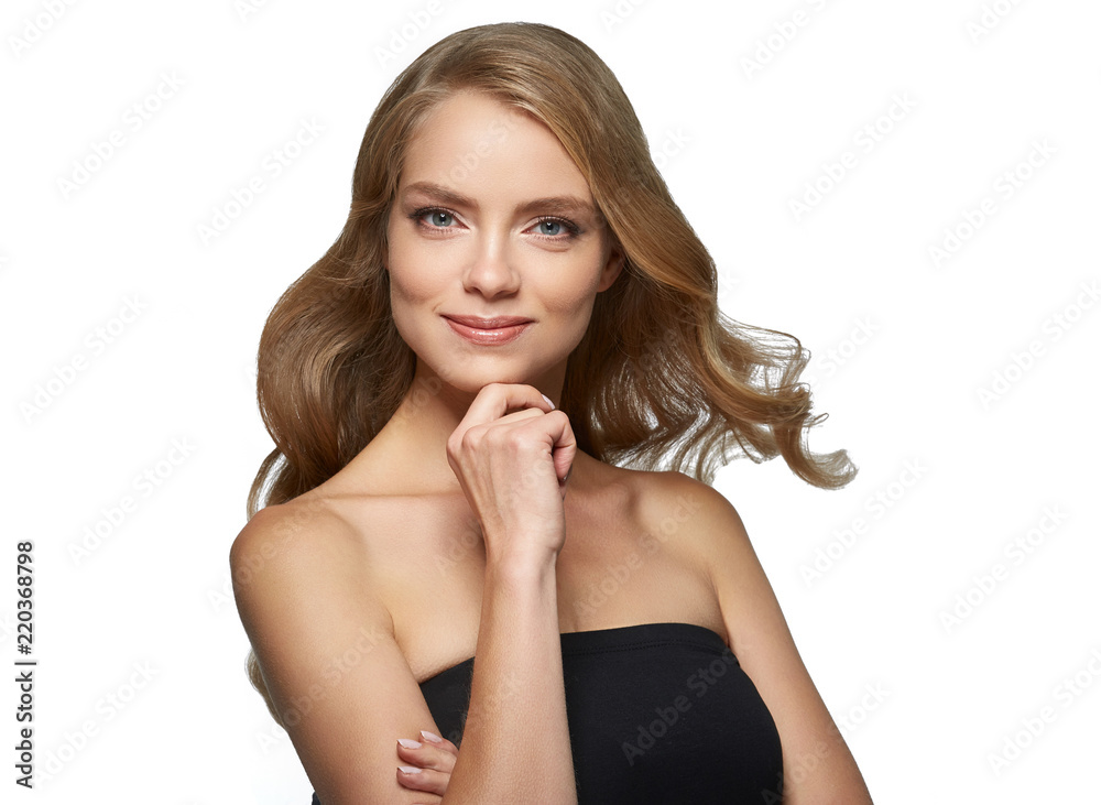 Woman with beautiful hairstyle curly blonde hair Woman with beautiful hairstyle curly blonde hair