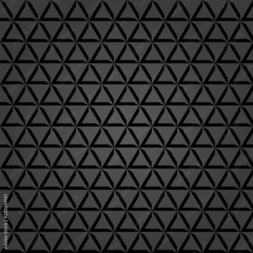 Seamless dark ornament. Fine pattern with 3D triangular elements, shadow and highlight