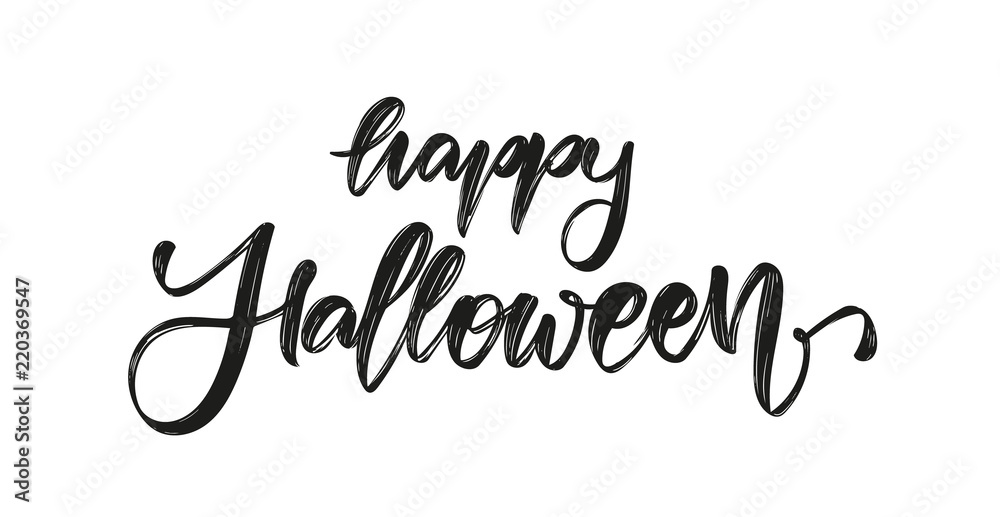 Vector illustration: Handwritten brush textured lettering of Happy Halloween on white background.