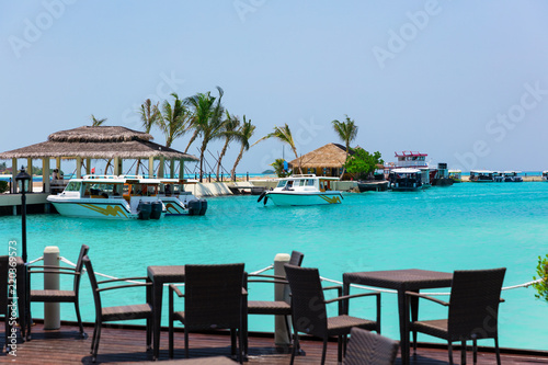 Small harbour and restaurant in the Maldives