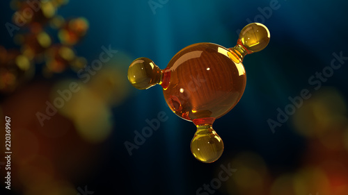 3d rendering illustration of glass molecule model. Molecule of oil. Concept of structure model motor oil or gas